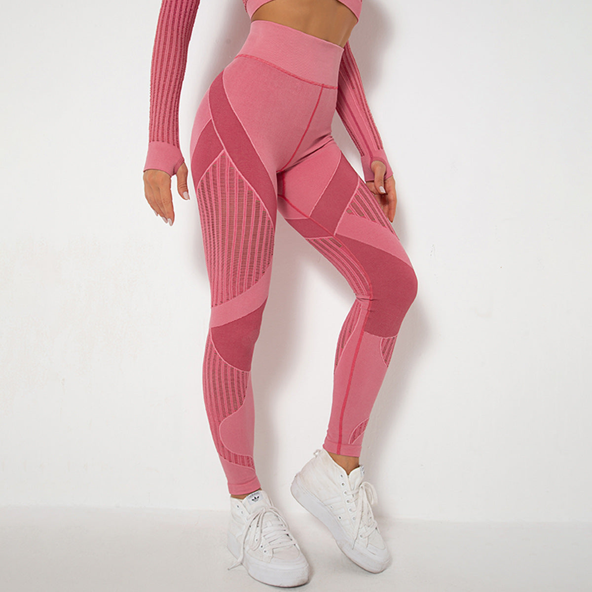 Femenza™ Seamless Mesh Knit Yoga Leggings High-Waist Supportive Fitness Pants