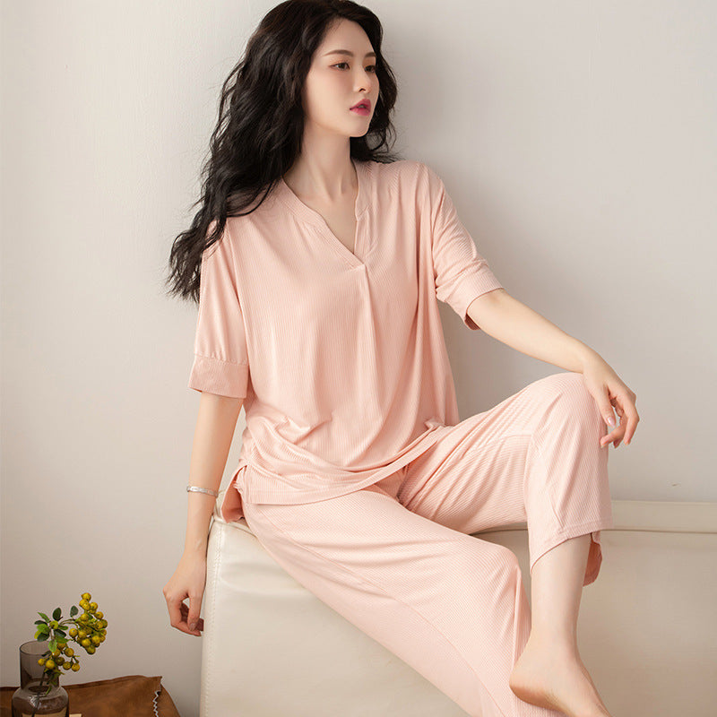 Femenza™ Modal Short Sleeve Cropped Pants Loungewear Set