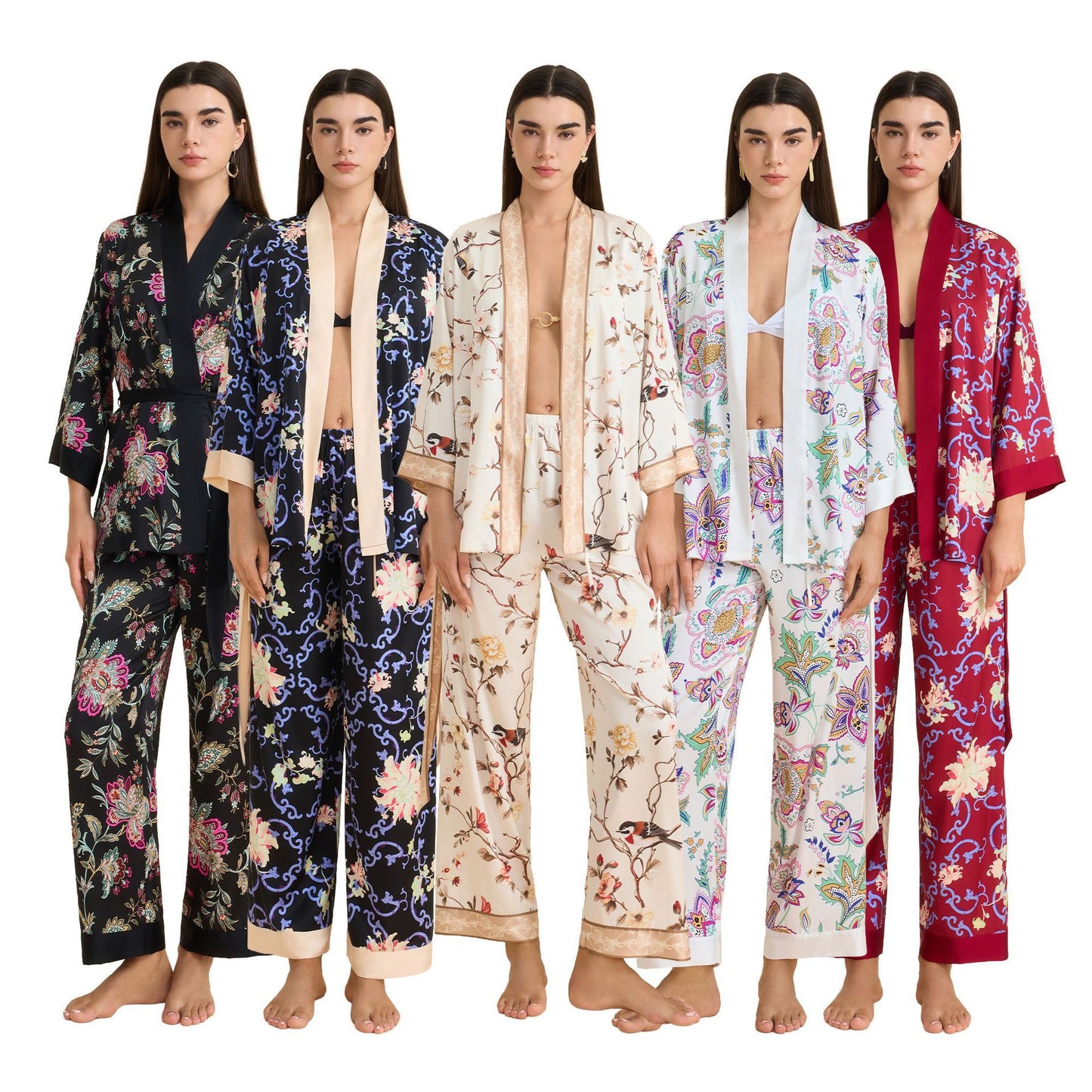 Femenza™ Floral-print Satin Chiffon Loungewear Set