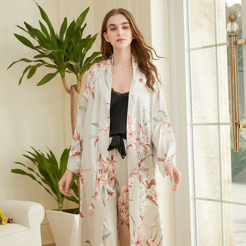 Femenza™ Print Pajamas Mid Length Belted Loungewear Three Piece Set