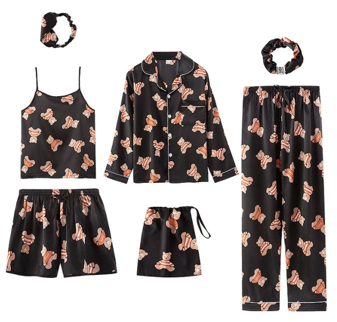 Femenza™ Simulated Silk Striped Seven-piece Loungewear