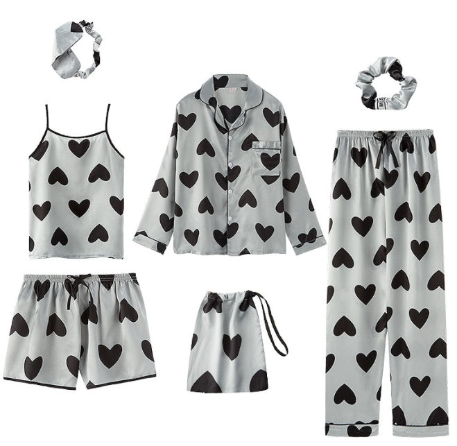 Femenza™ Simulated Silk Striped Seven-piece Loungewear