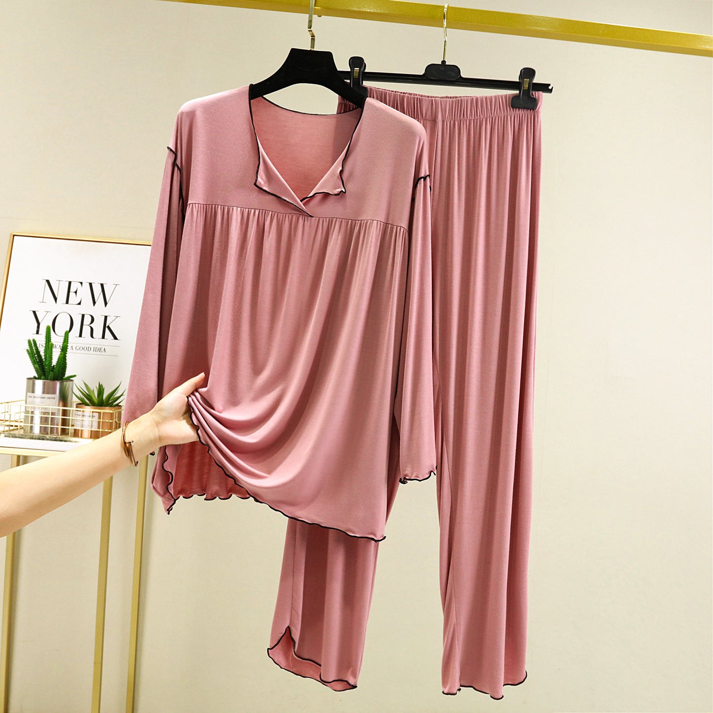 Femenza™ Long Sleeve Straight Pants Loungewear Set