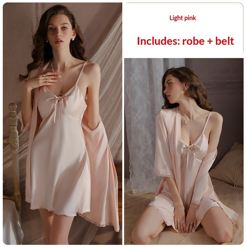 Femenza™  Camisole Nightdress Slip-On Silk Robe Set