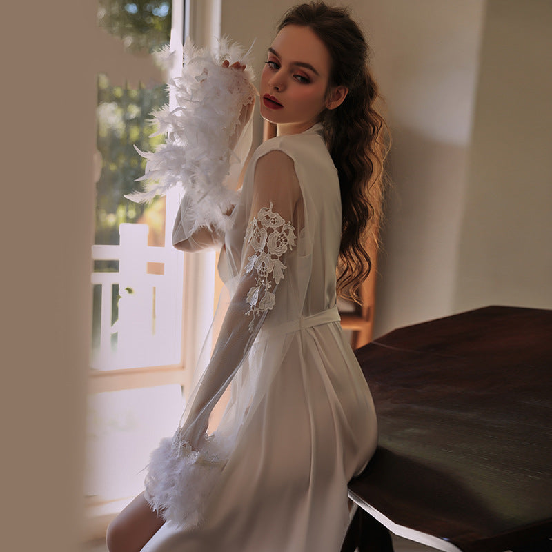 Femenza™ Embroidered Lace-up Long Nightgown Loungewear