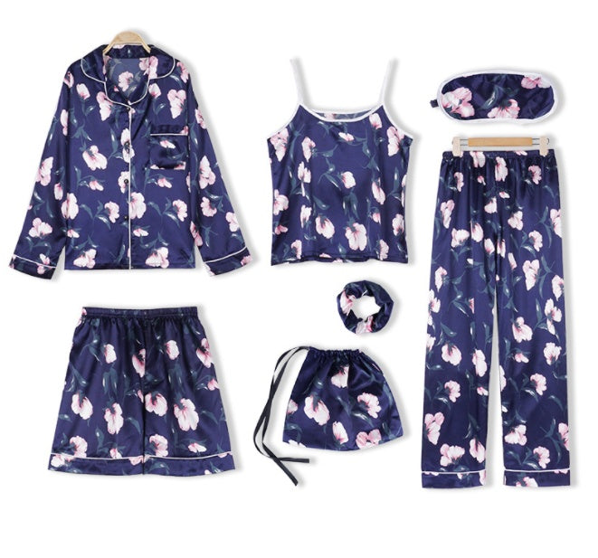 Femenza™ Simulated Silk Striped Seven-piece Loungewear