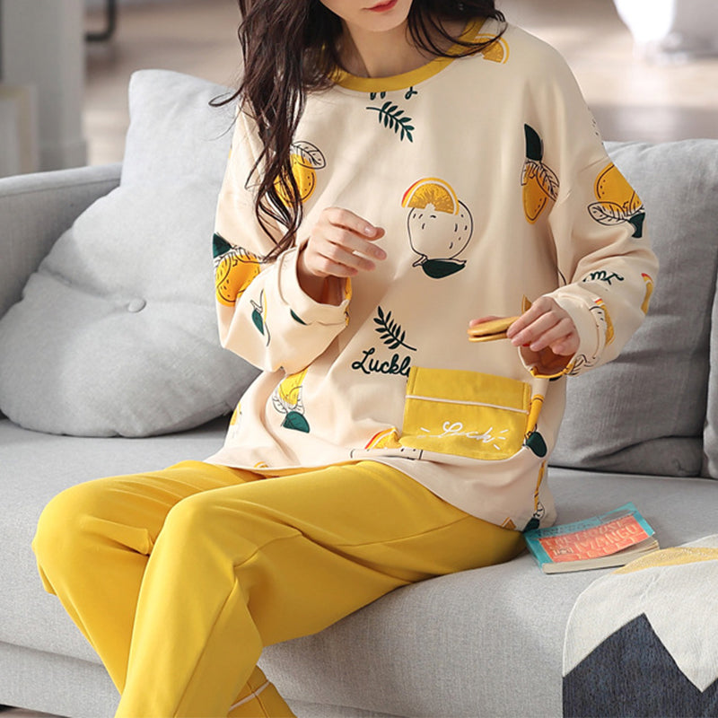 Femenza™ Loose Long Sleeves Print Pajamas Sleepwear Set