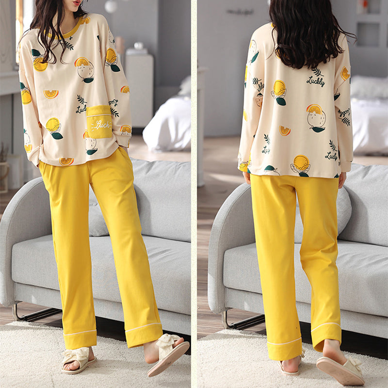 Femenza™ Loose Long Sleeves Print Pajamas Sleepwear Set
