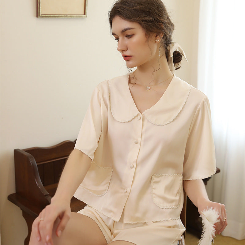 Femenza™ Premium Solid Color Silk Short Sleeve Loungewear Set