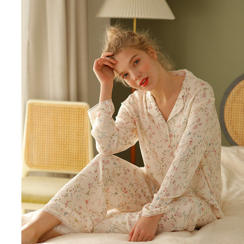 Femenza™ Satin Small Willow Leaf Floral Print Loungewear