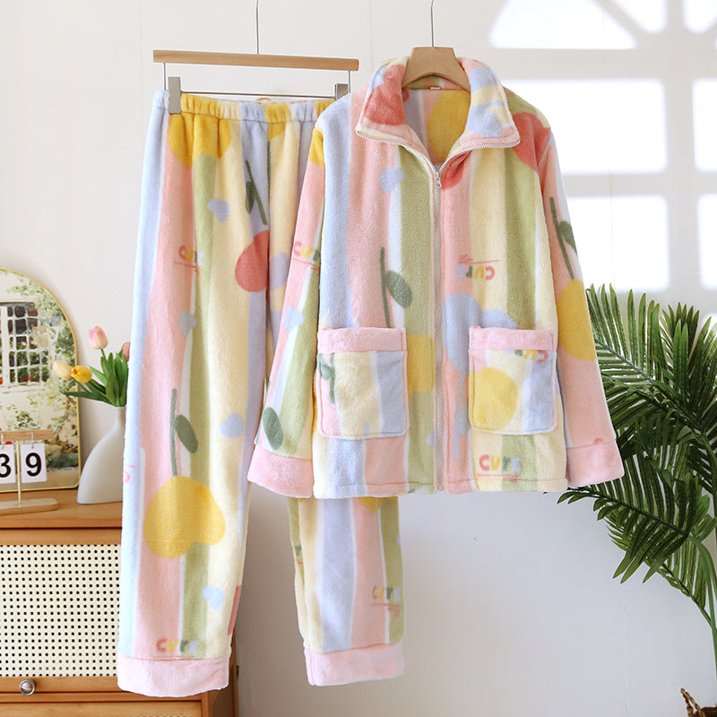 Femenza™ Women's Loose Flannel Fleece-lined Loungewear Suit