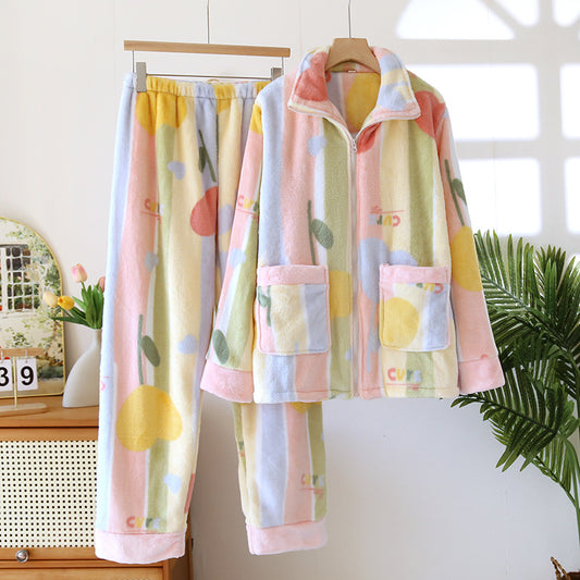 Femenza™ Women's Loose Flannel Fleece-lined Loungewear Suit