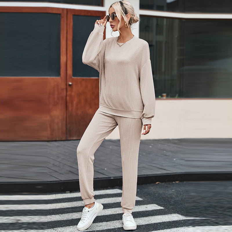 Femenza™ Solid Color Long-Sleeved Loungewear Suit Casual Set