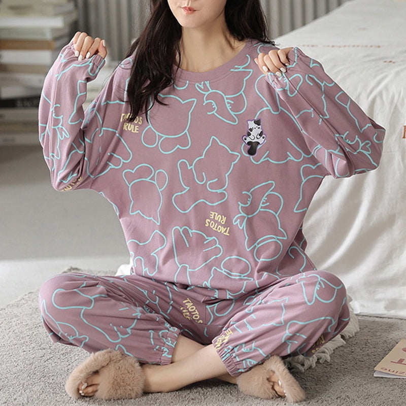 Femenza™ Loose Long Sleeves Print Pajamas Sleepwear Set