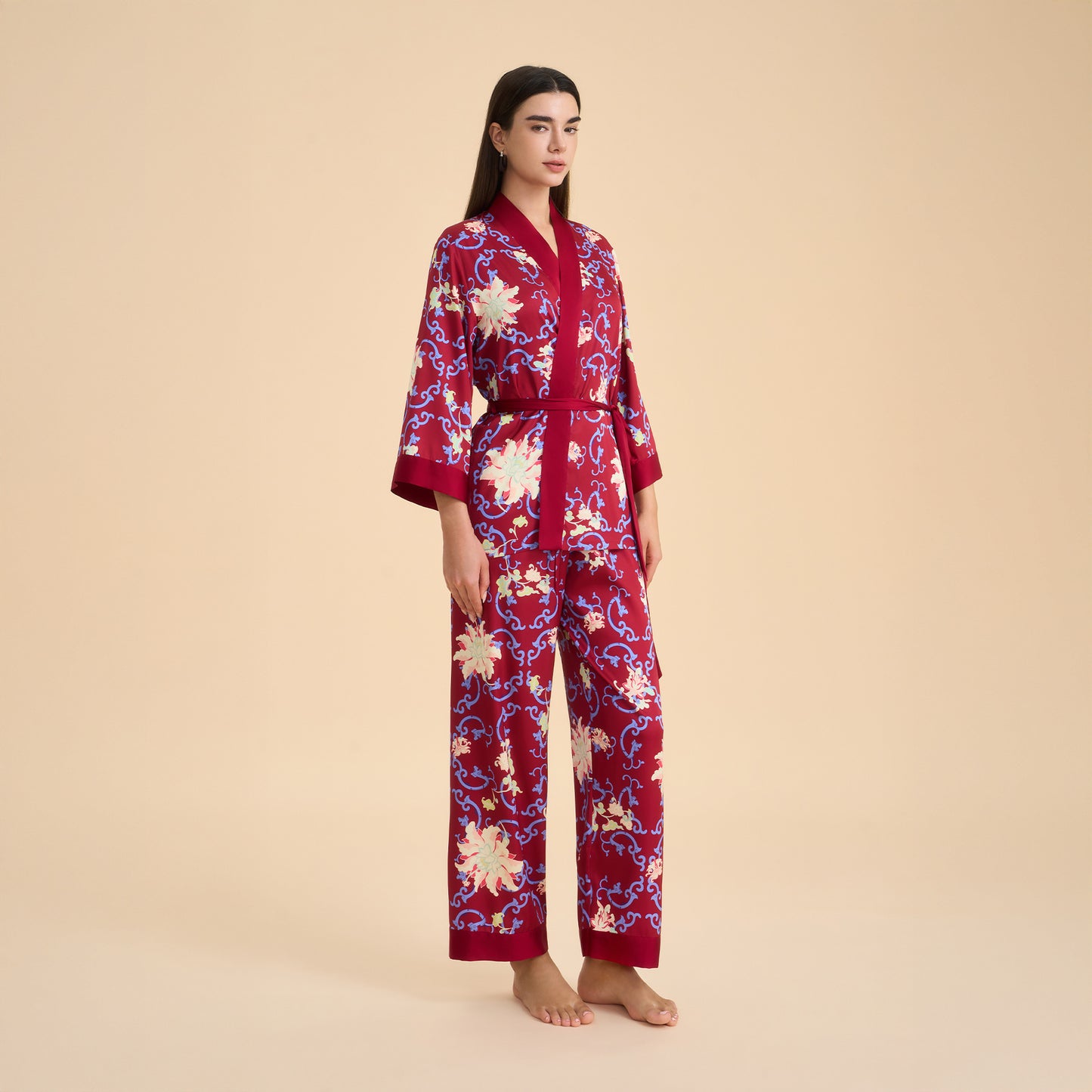Femenza™ Floral-print Satin Chiffon Loungewear Set