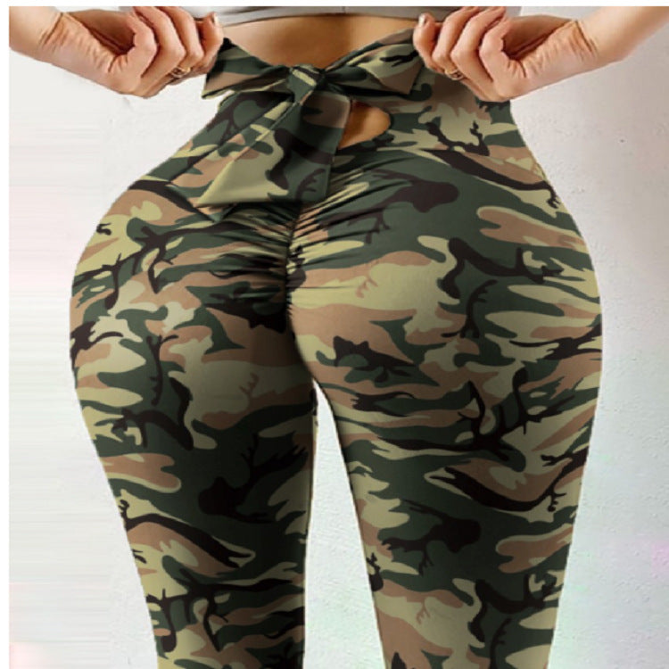 Femenza™ Bow Knot Cutout Camouflage Print High Waisted Leggings
