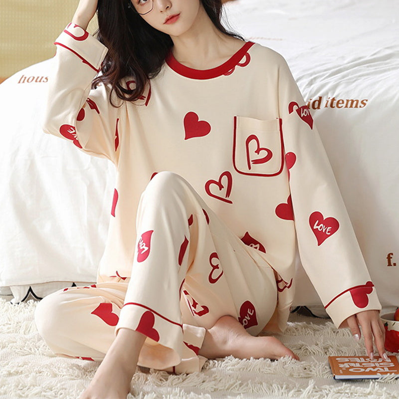 Femenza™ Loose Long Sleeves Print Pajamas Sleepwear Set