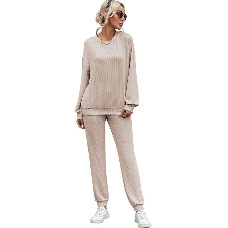 Femenza™ Solid Color Long-Sleeved Loungewear Suit Casual Set