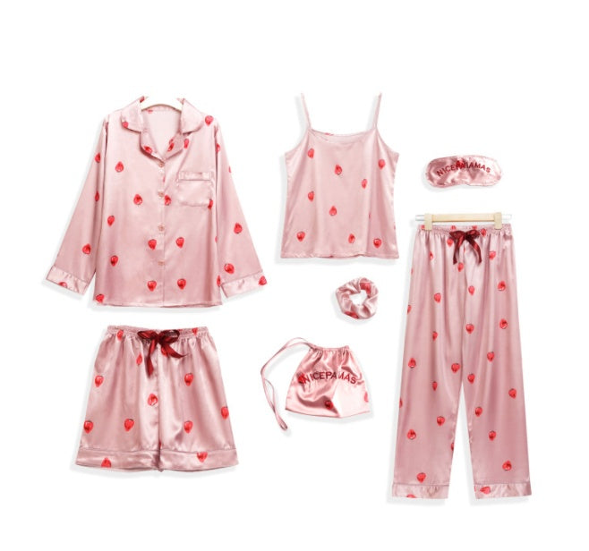Femenza™ Simulated Silk Striped Seven-piece Loungewear