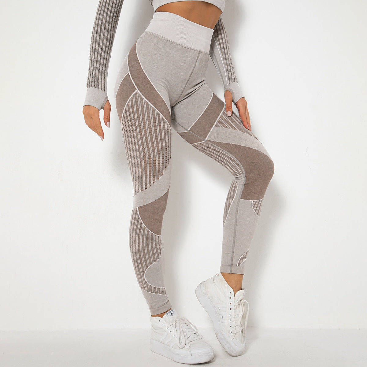 Femenza™ Seamless Mesh Knit Yoga Leggings High-Waist Supportive Fitness Pants