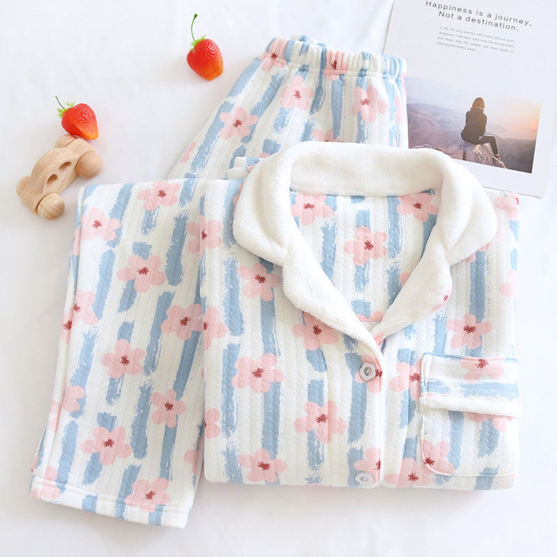 Femenza™ Long Sleeve Cardigan Cotton Three-layer Warm Loungewear Set