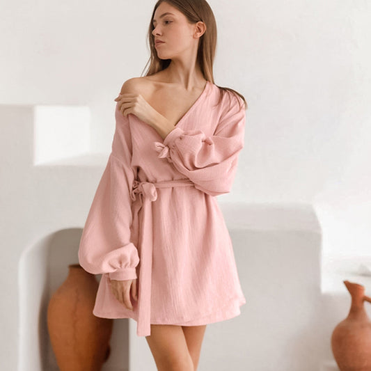 Femenza™ Long Sleeve Nightgown Loose-Fitting Loungewear Pajamas Double-Layer Gauze Moisture-Wicking