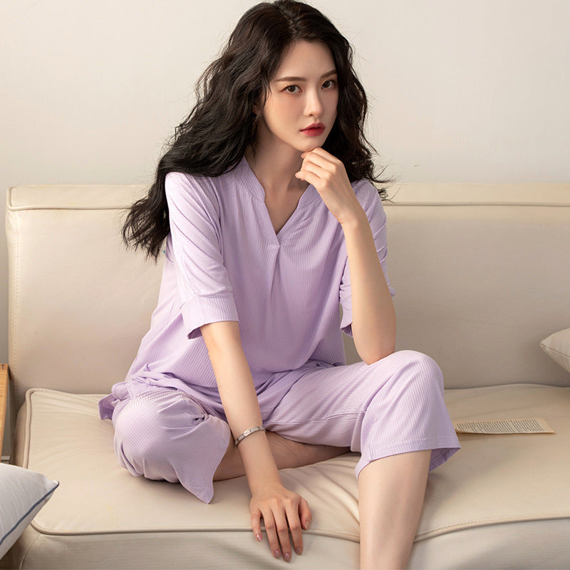 Femenza™ Modal Short Sleeve Cropped Pants Loungewear Set